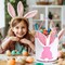 Easter Bunny Baskets with Lights, 4 Pcs Large Easter Egg Hunt for Kids Canvas Basket Candy Tote Bags with Handles Decorations Party Supplies for Spring Egg Hunts Party Storage